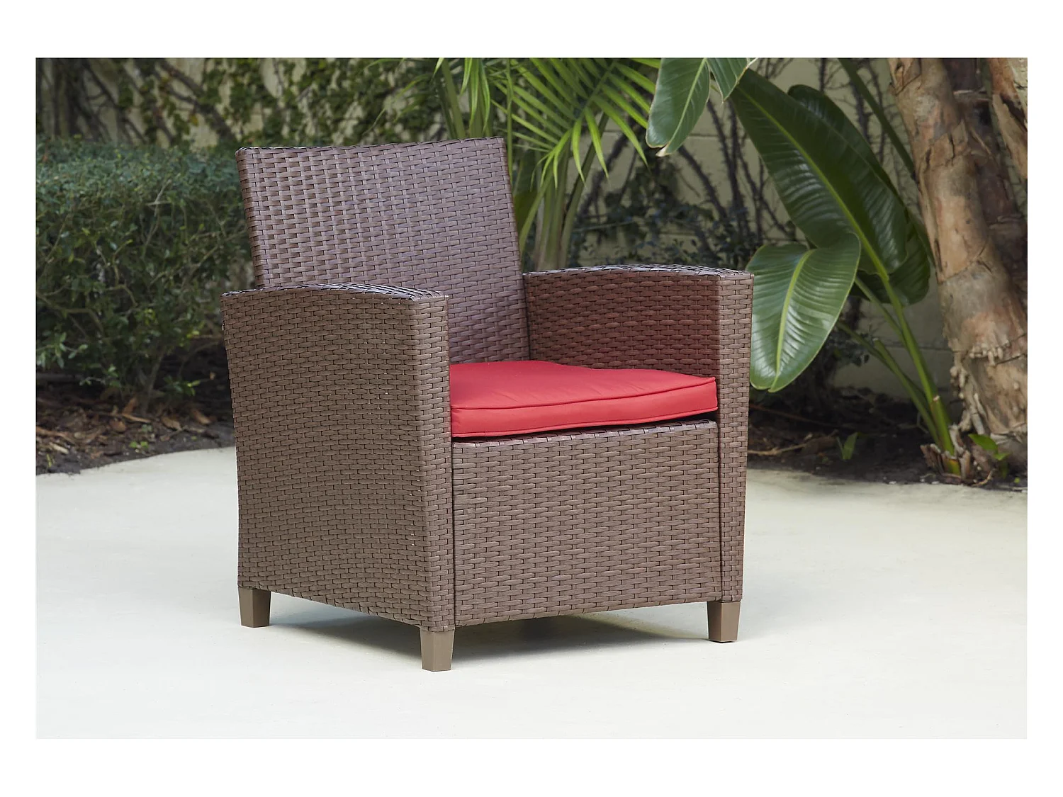 Juego de 4 piezas Conversation en vidrio y resina trenzada marrón