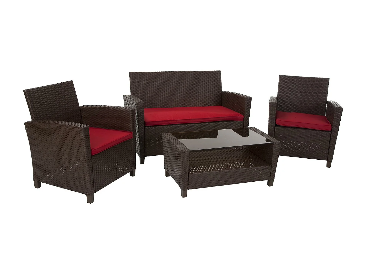 Conversation set 4 pezzi in vetro e resina wicker marrone