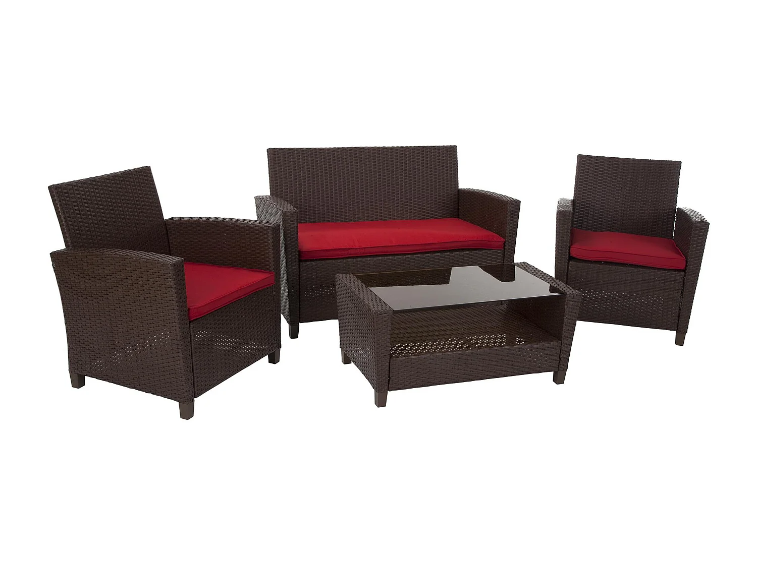 Conversation set 4 pezzi in vetro e resina wicker marrone