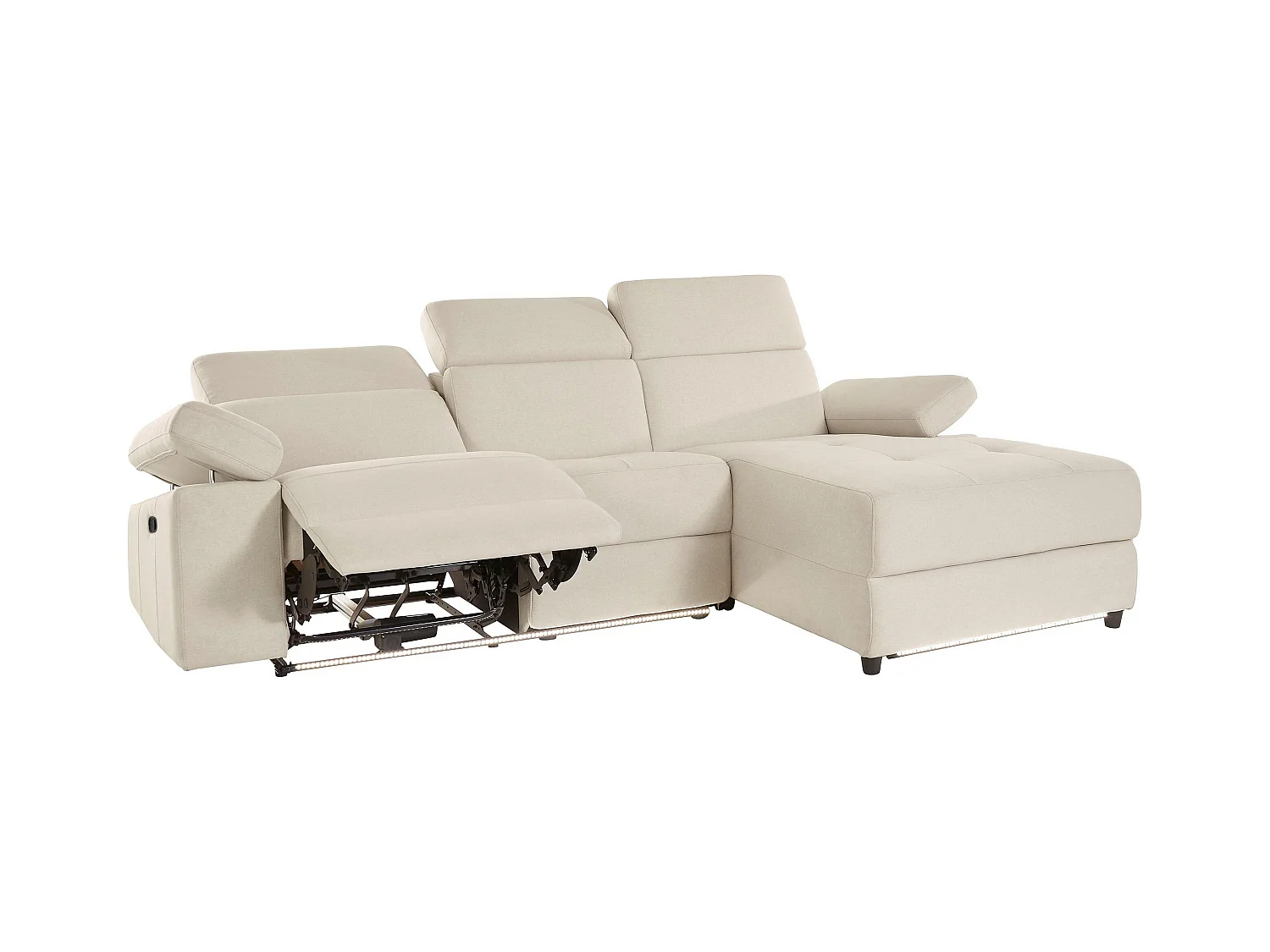 Rayland | Chaise Lounge Sofa 3 zits rechts met handbediening in zand