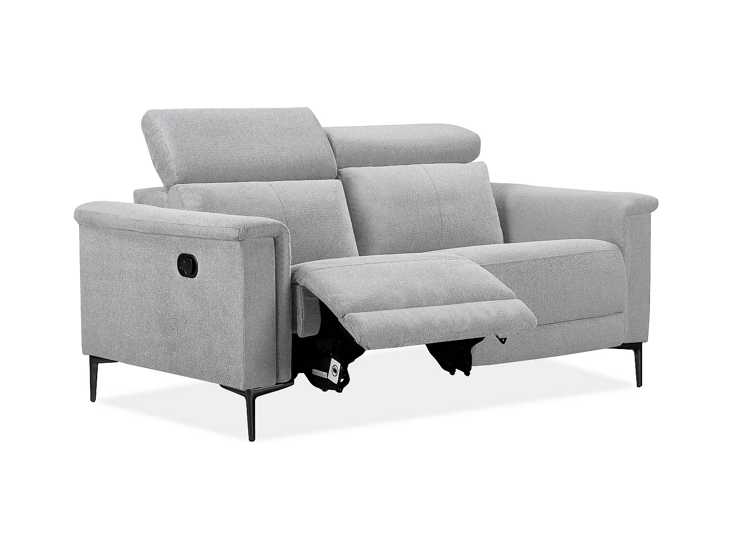 Lund | Sofa 2 Sitzer mit manuellen Liege in Hellgrau Stoff