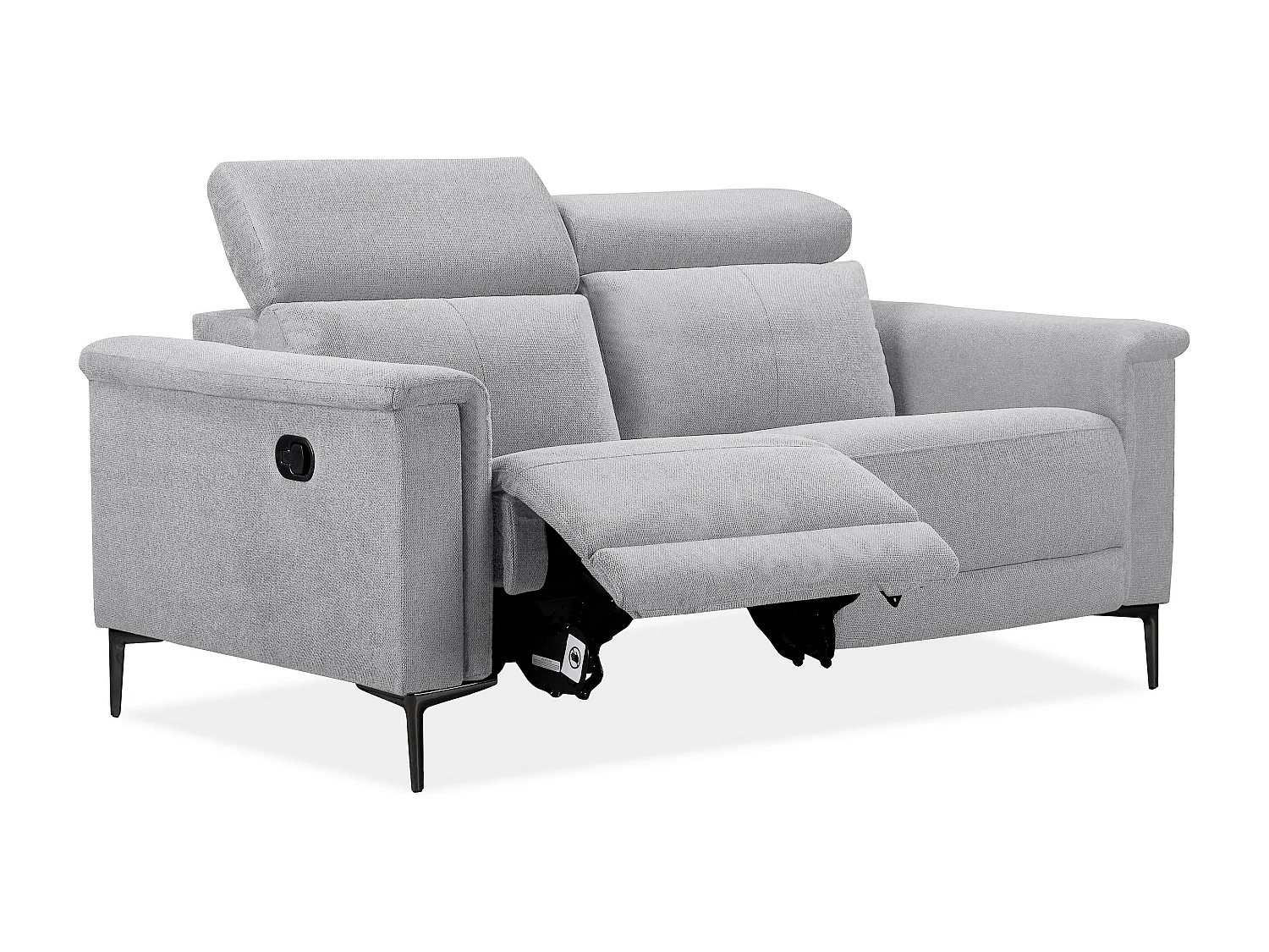 Lund | Canapé 2 places avec 1 fauteuil inclinable manuel en tissu Gris