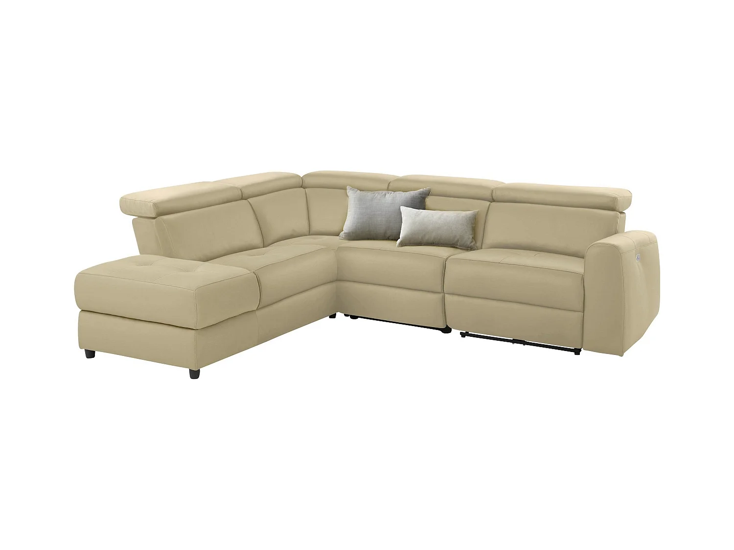 Capena | Chaise Lounge Sofa 5-zits links, elektrisch, crèmekleurig PU