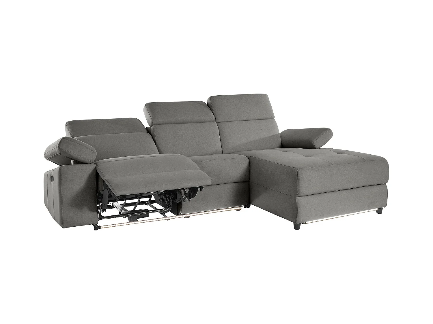 Rayland | Chaise Lounge 3 places droite avec fonction manuelle en gris