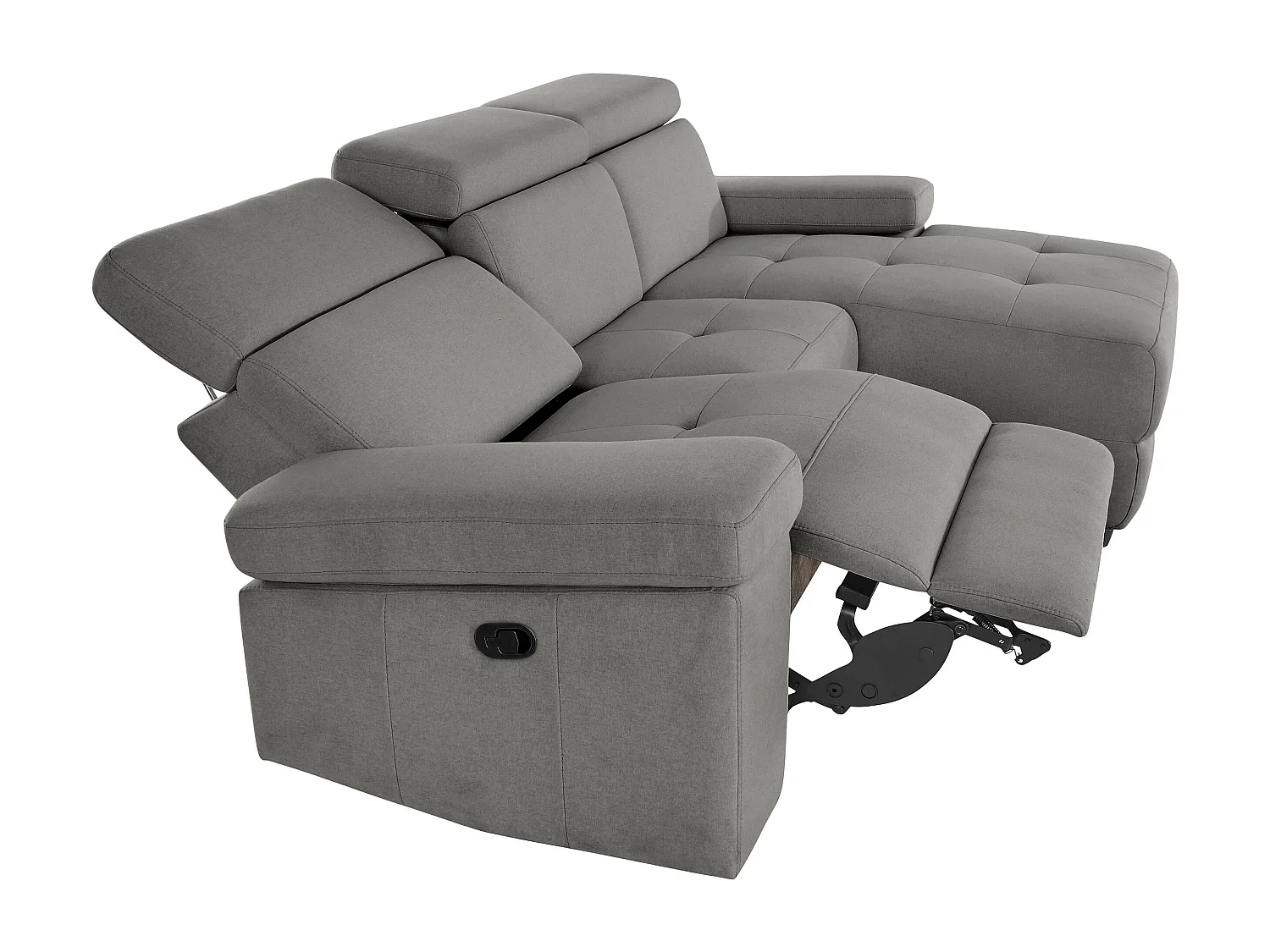 Rayland | Chaise Lounge 3 places droite avec fonction manuelle en gris