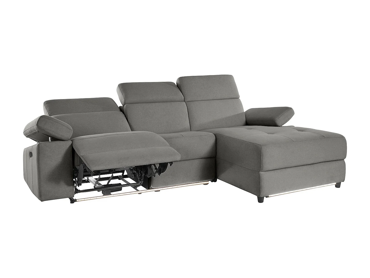 Rayland | Chaise Lounge 3 places droite avec fonction manuelle en gris