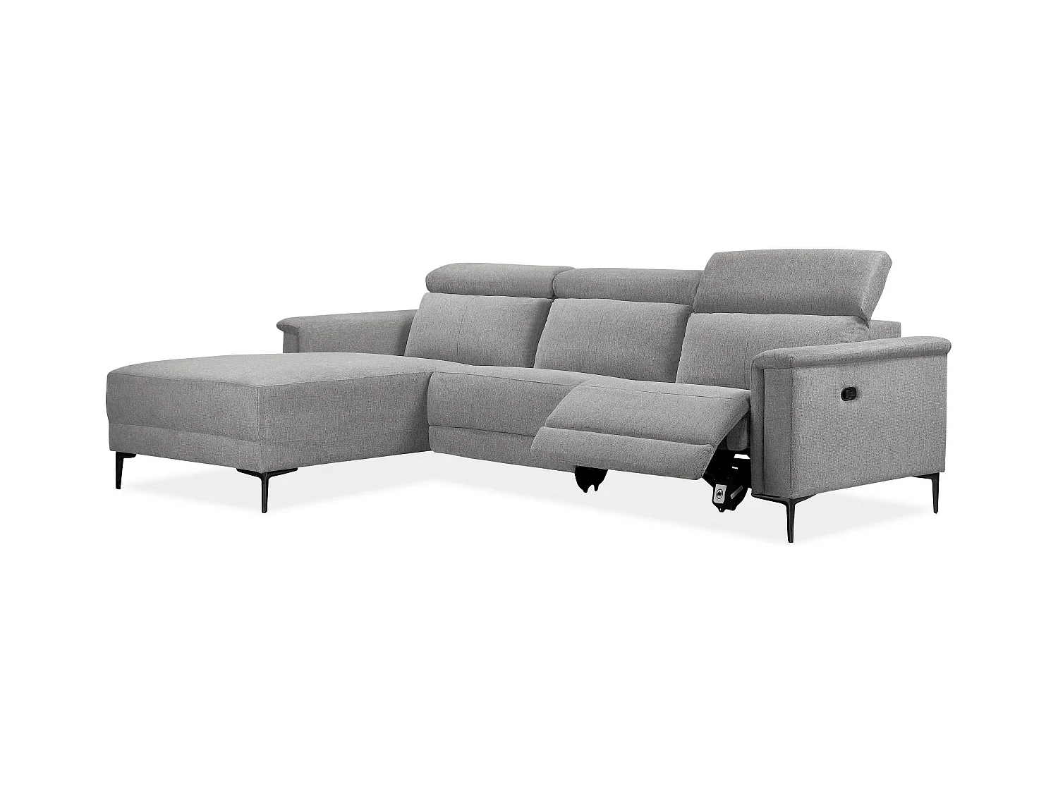 Lund | Chaise Lounge Sofa met 1 Relaxfauteuil in Lichtgrijze Stof