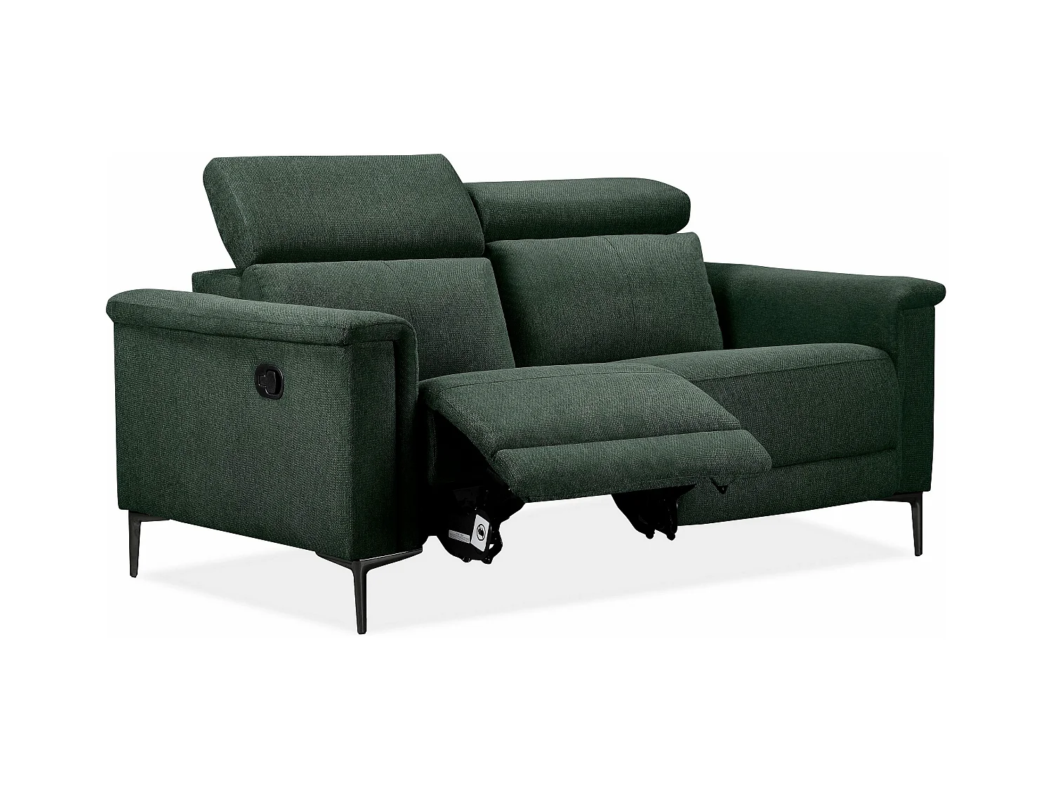 Lund | Canapé 2 places avec 1 fauteuil inclinable manuel en vert foncé