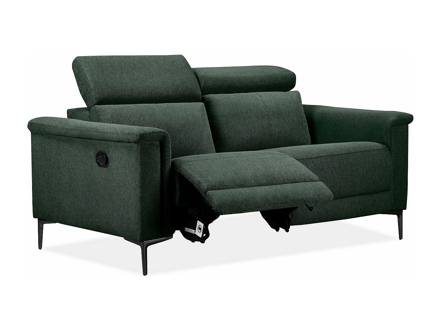 Lund | 2-Sitzer Sofa mit manuellen Liege in Dunkelgrün Fabaric