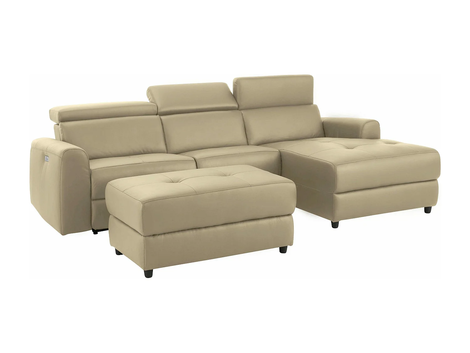 Capena | Chaise Lounge 3 places droite avec électrique en PU crème