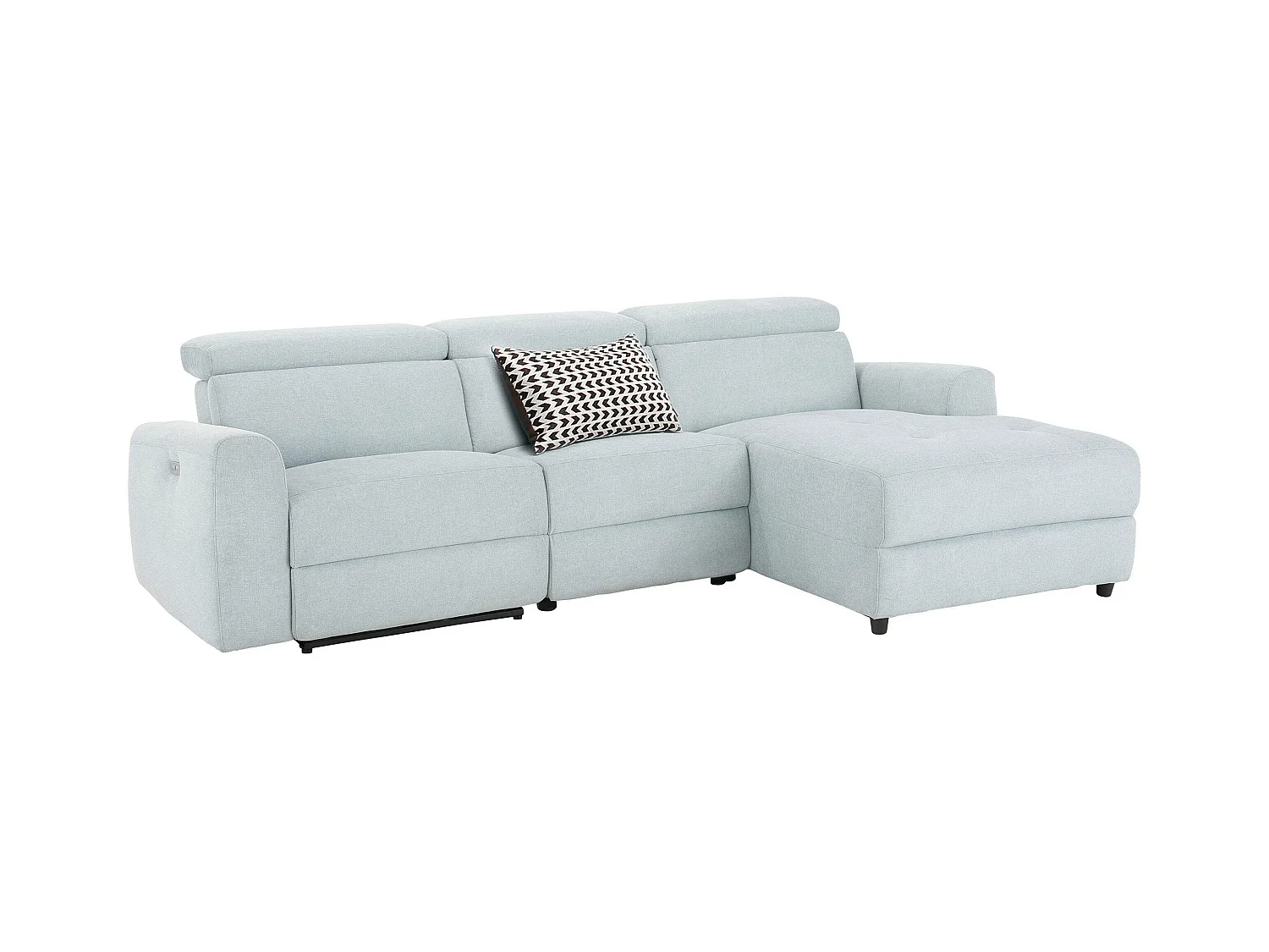 Capena | Chaiselongue-Sofa, 3-Sitzer rechts, elektrisch, Iceblue-Stoff