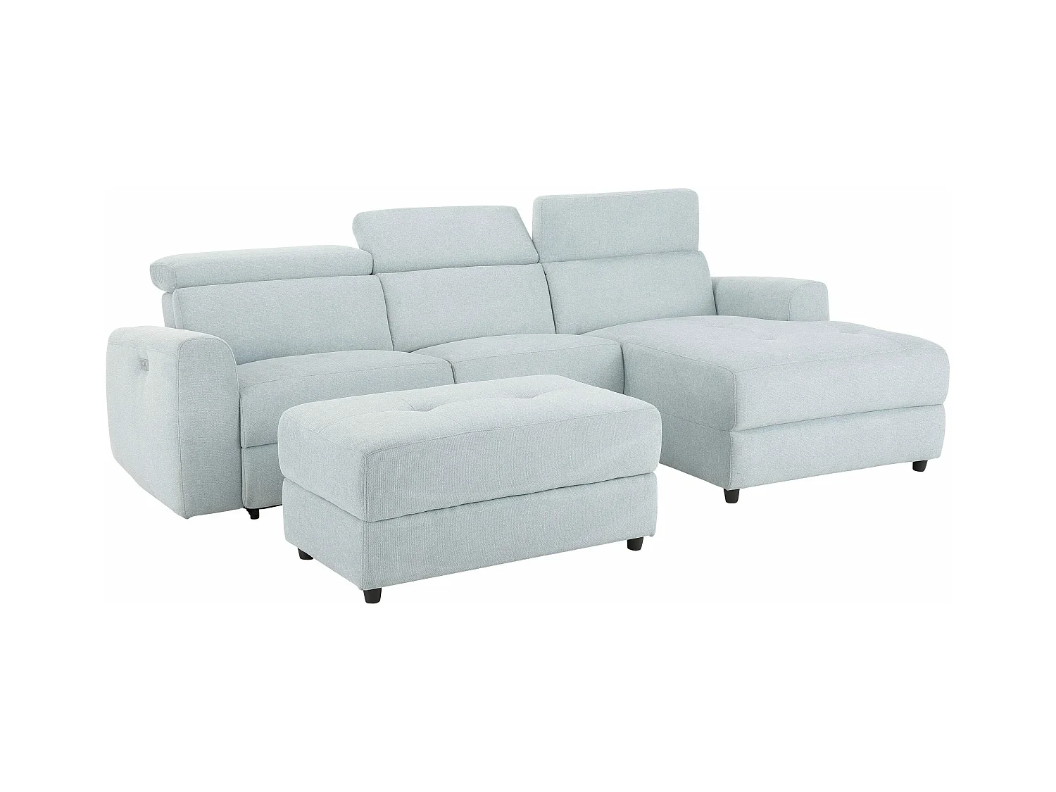 Capena | Chaiselongue-Sofa, 3-Sitzer rechts, elektrisch, Iceblue-Stoff