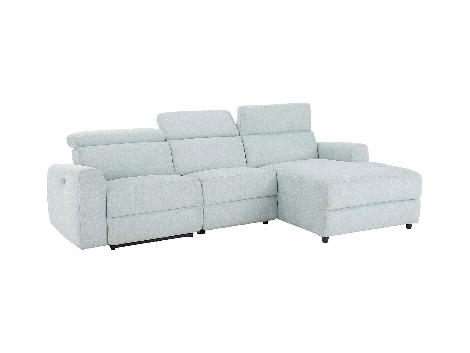 Capena | Chaiselongue-Sofa, 3-Sitzer rechts, elektrisch, Iceblue-Stoff
