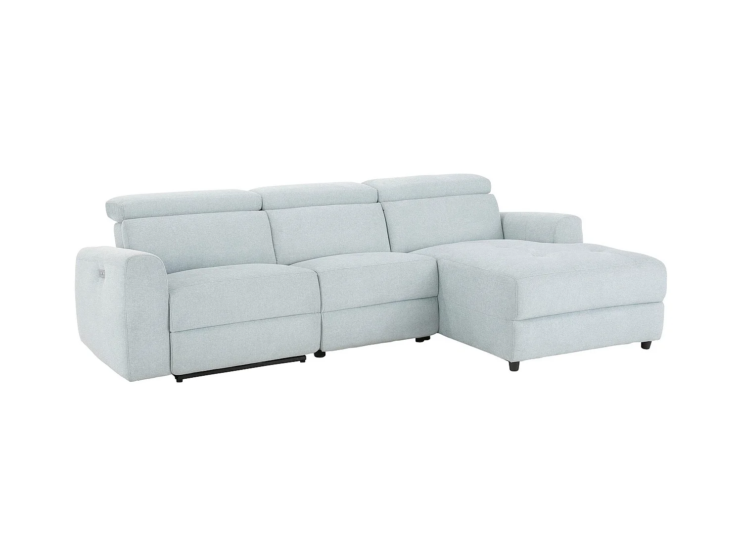 Capena | Chaise Lounge Sofa 3 places droite avec fonction électrique en tissu bleu glacier