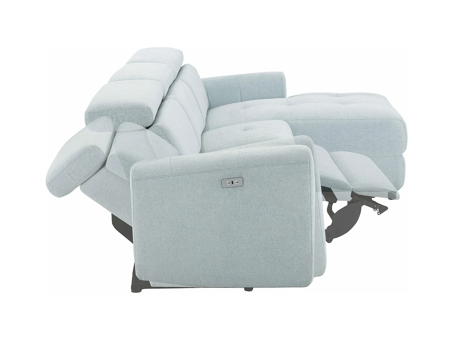 Capena | Divano Chaise Lounge 3 posti dx, funz. elettrica, tess. blu