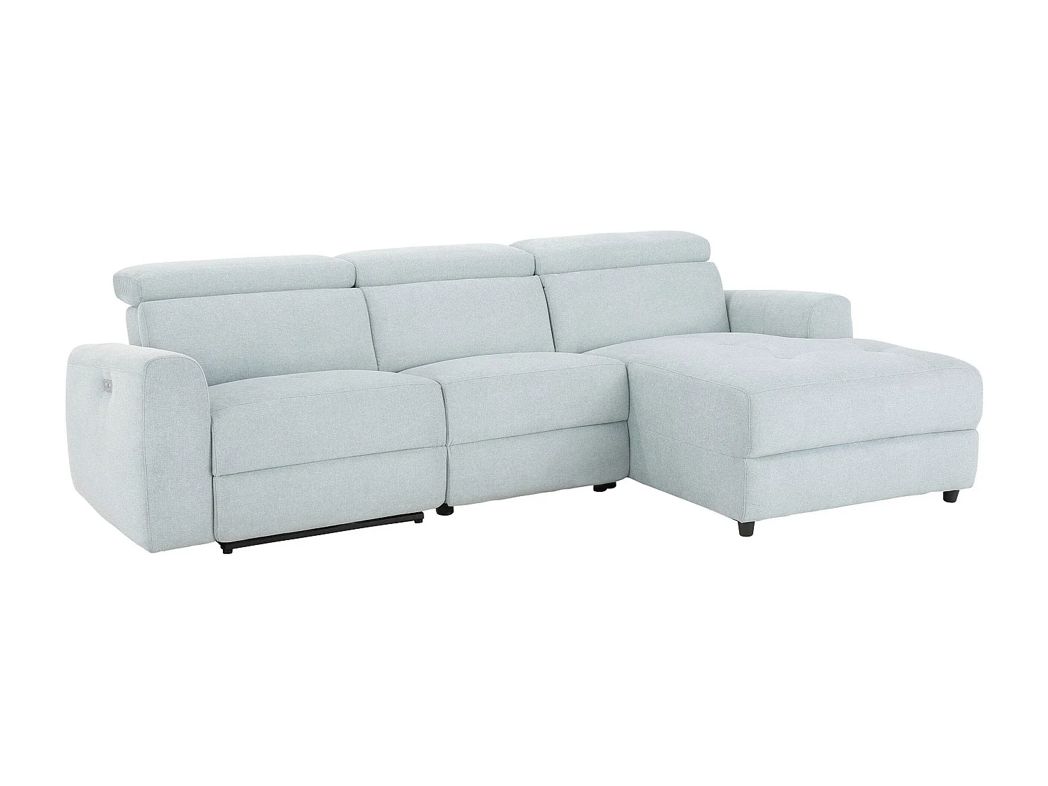 Capena | Chaise Lounge Sofa 3 places droite avec fonction électrique en tissu bleu glacier