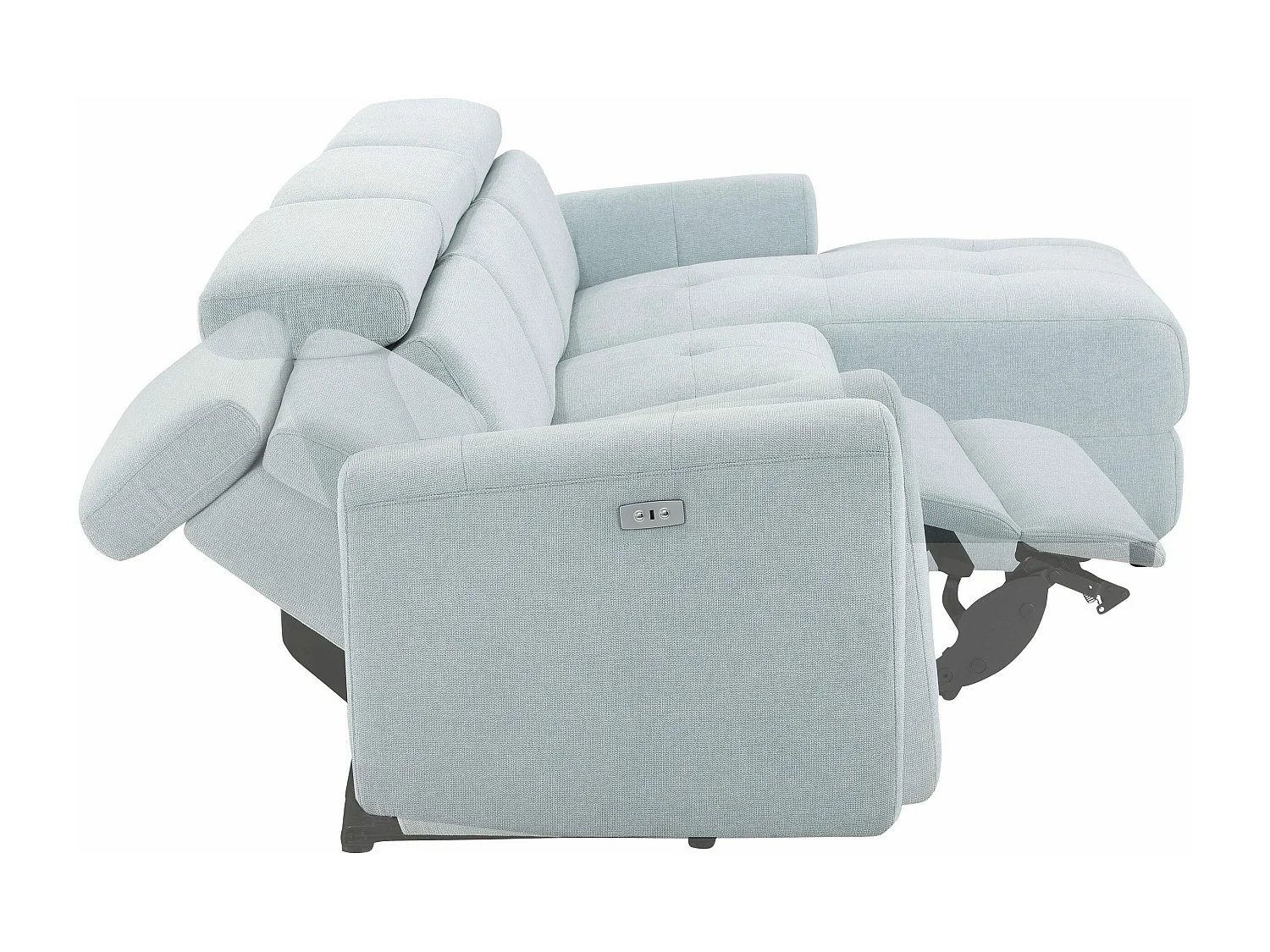 Capena | Chaise Lounge Sofa 3 places droite avec fonction électrique en tissu bleu glacier