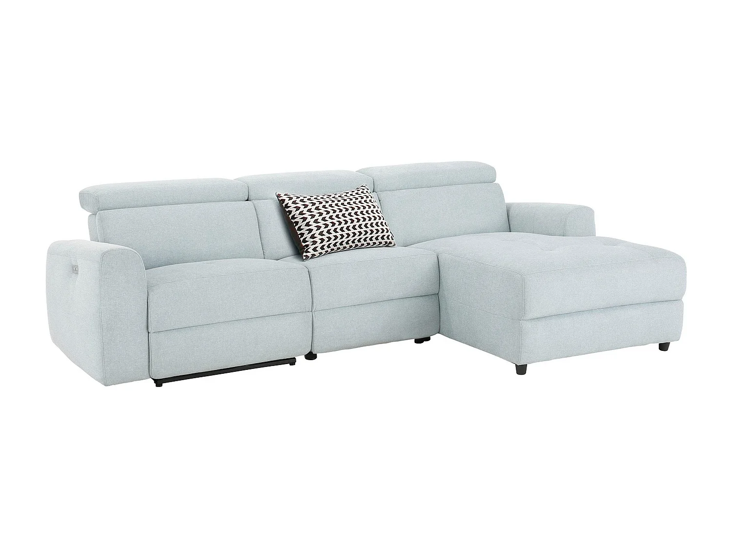 Capena | Chaise Lounge Sofa 3 places droite avec fonction électrique en tissu bleu glacier