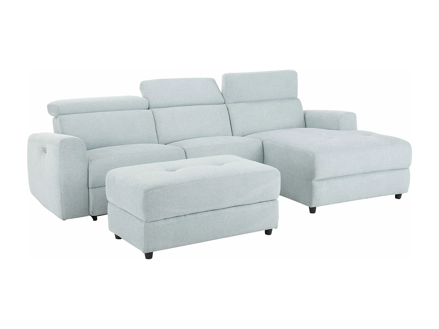 Capena | Chaise Lounge Sofa 3 places droite avec fonction électrique en tissu bleu glacier