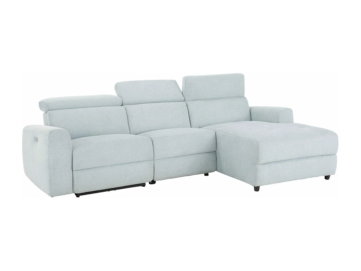 Capena | Chaise Lounge Sofa 3 places droite avec fonction électrique en tissu bleu glacier