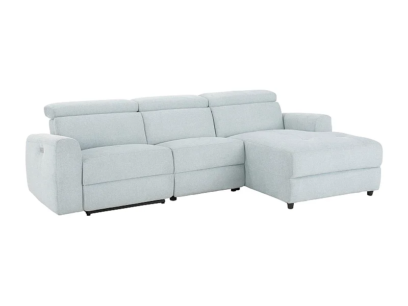 Capena | Chaise Lounge Sofa 3 places droite avec fonction électrique en tissu bleu glacier