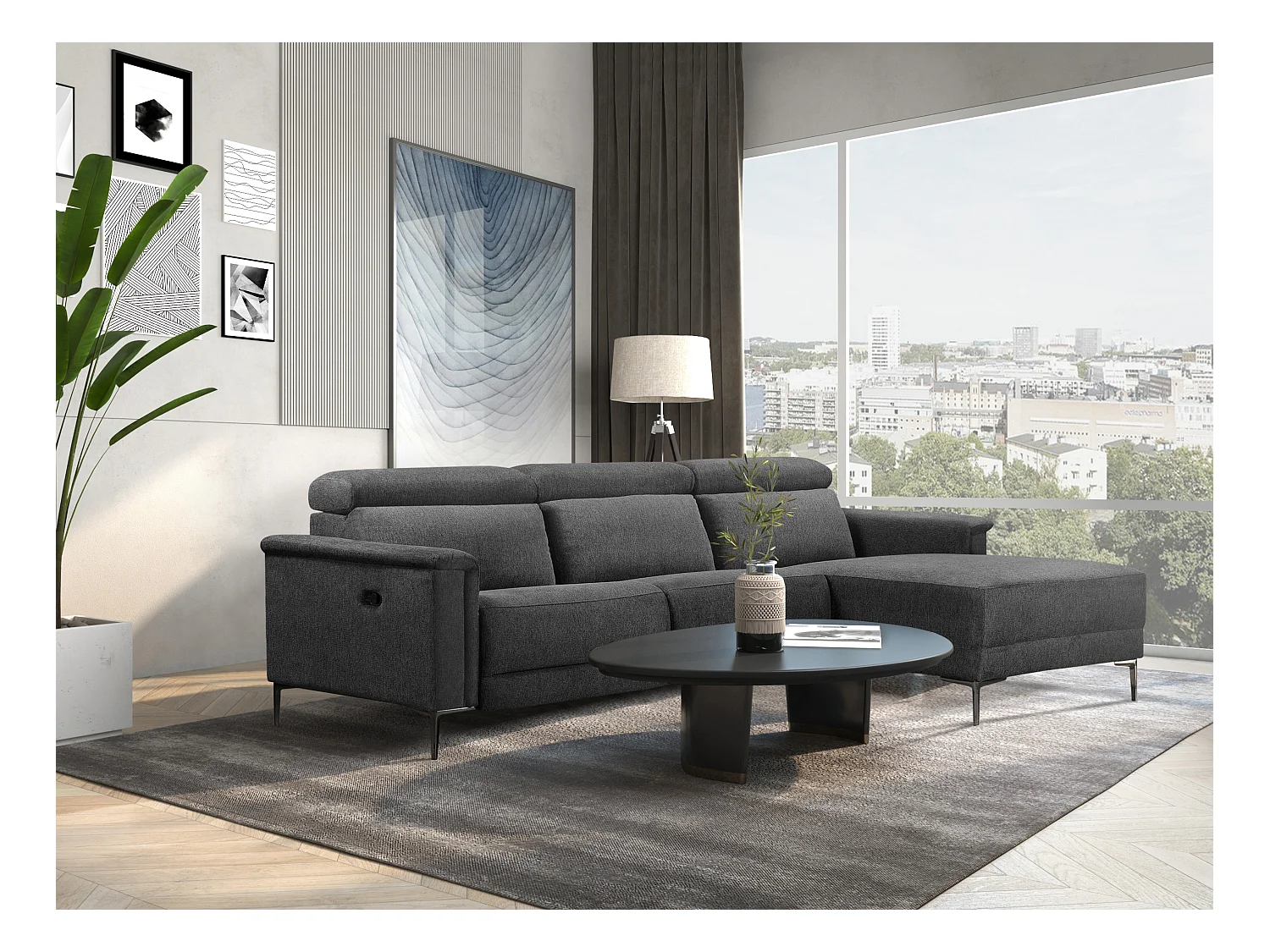 Lund | Canapé Chaise Lounge avec 1 fauteuil inclinable manuel en gris