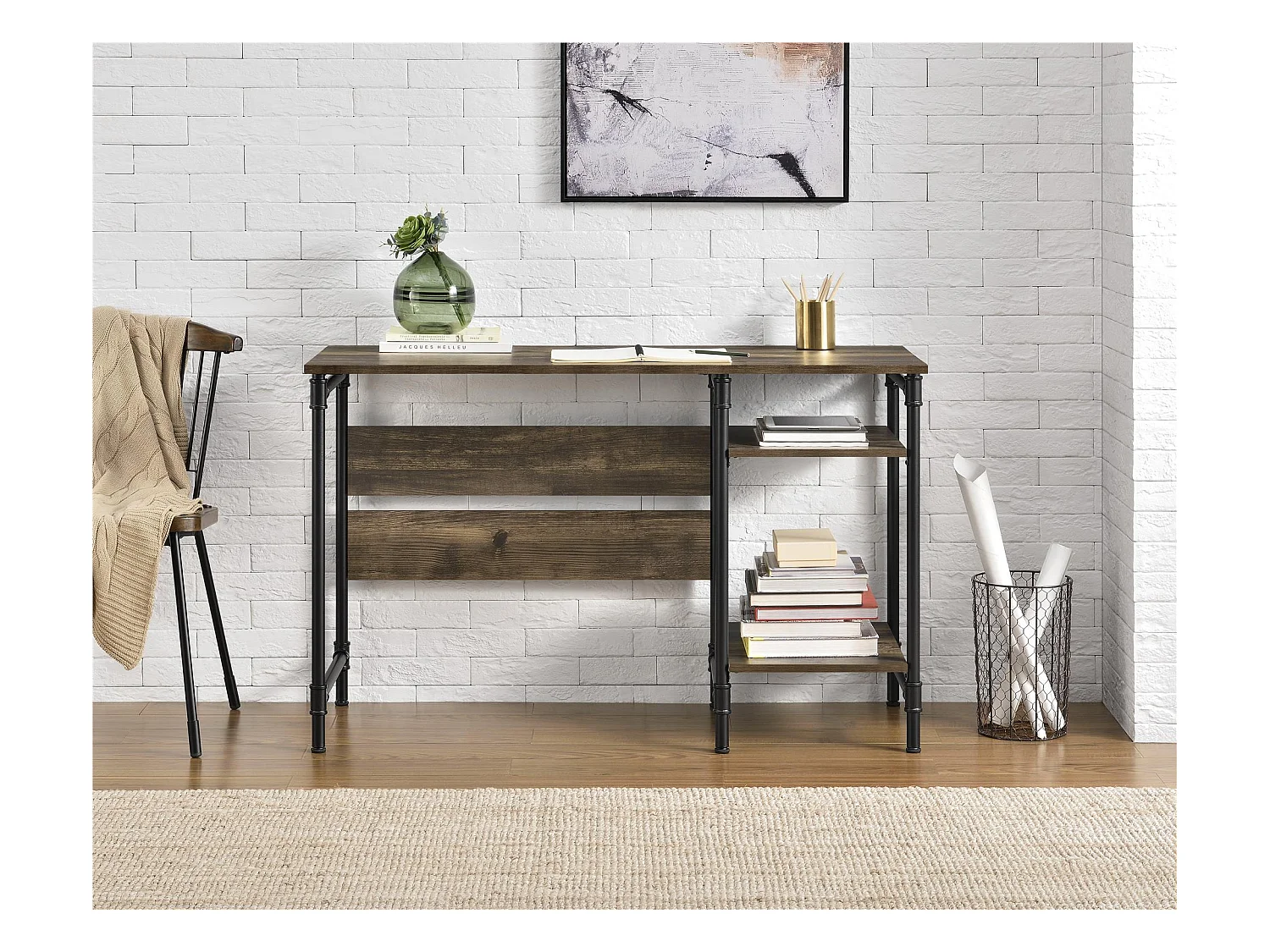 Carter | Bureau à caisson avec 2 étagères en panneaux de particules