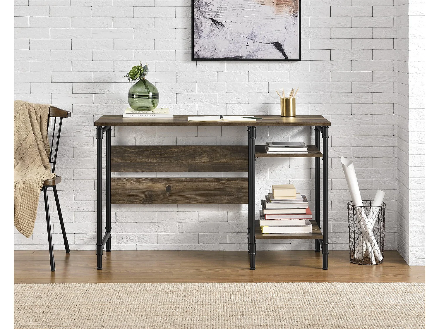 Carter | Bureau à caisson avec 2 étagères en panneaux de particules