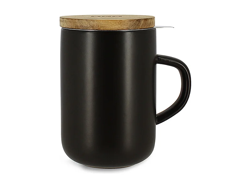 Ogo Living - Tisaniere Juliet 475ml En Gres Noir Avec Couvercle Bois D'acacia