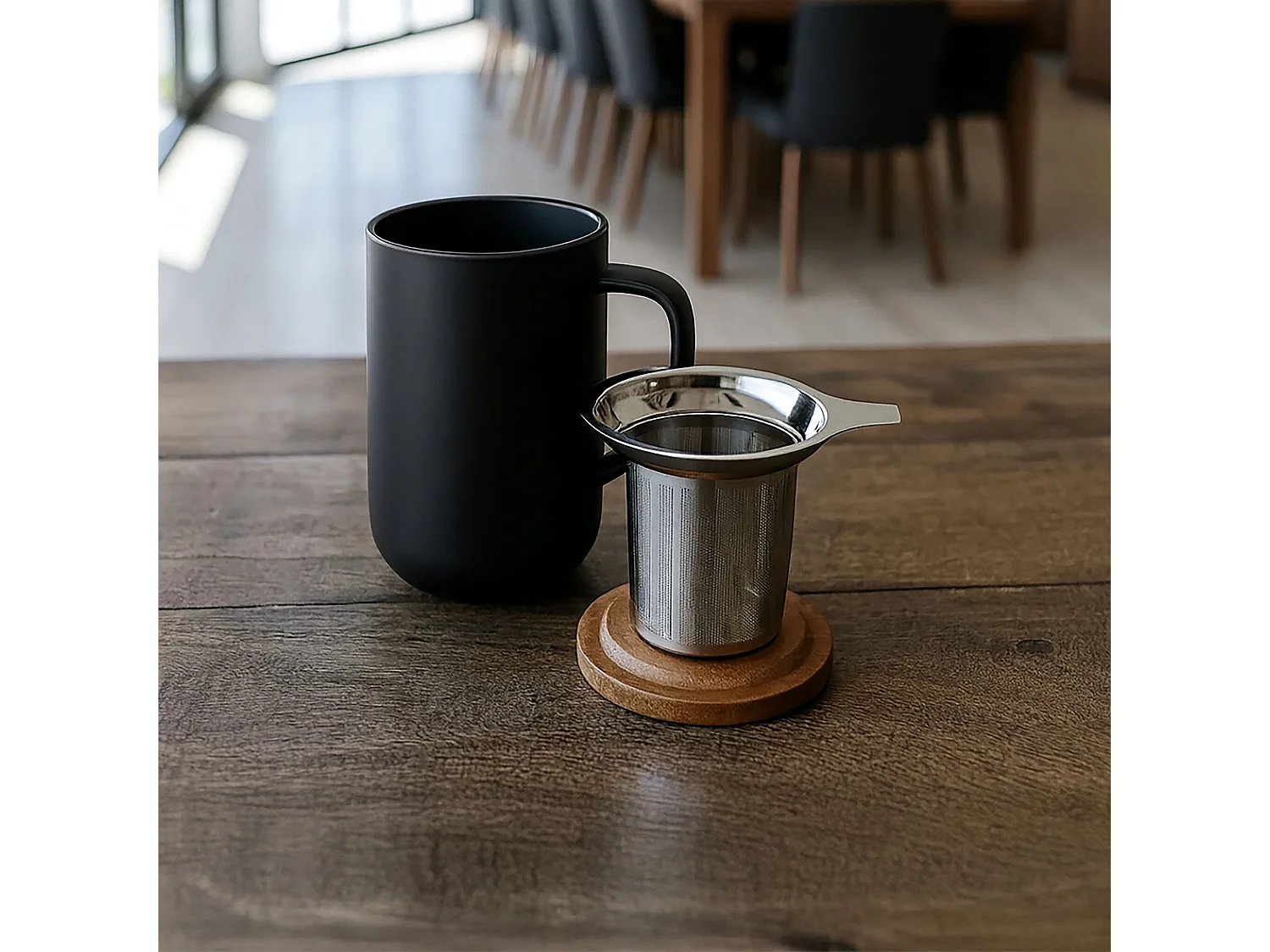 Ogo Living - Tisanière Juliet 475ml En Grès Noir Avec Couvercle Bois D'acacia