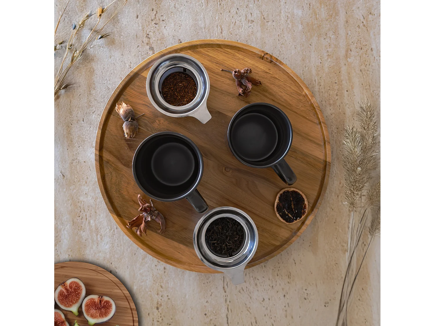 Ogo Living - Tisanière Juliet 475ml En Grès Noir Avec Couvercle Bois D'acacia