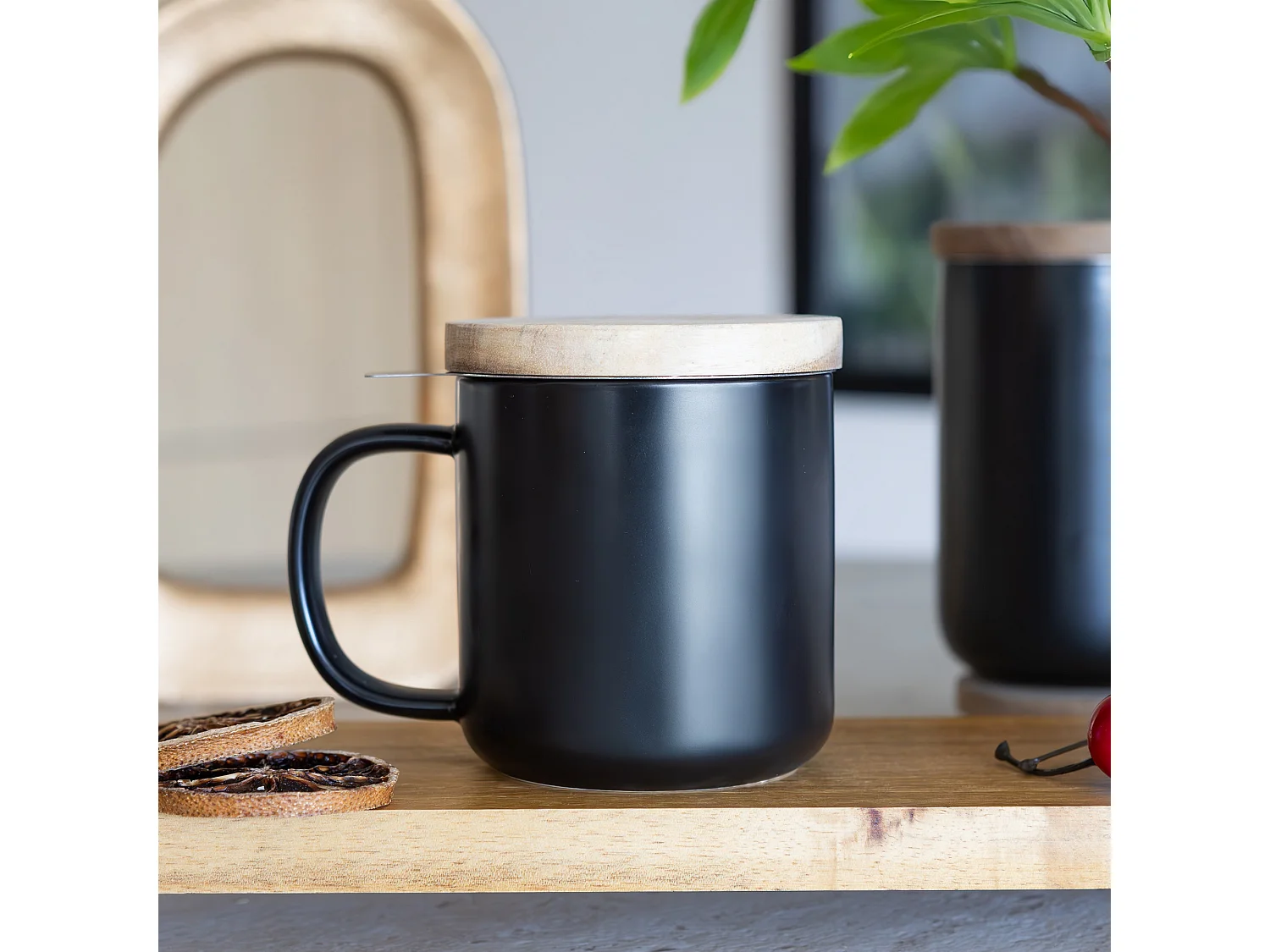 Ogo Living - Tisanière Juliet 300ml En Grès Noir Avec Couvercle Bois D'acacia