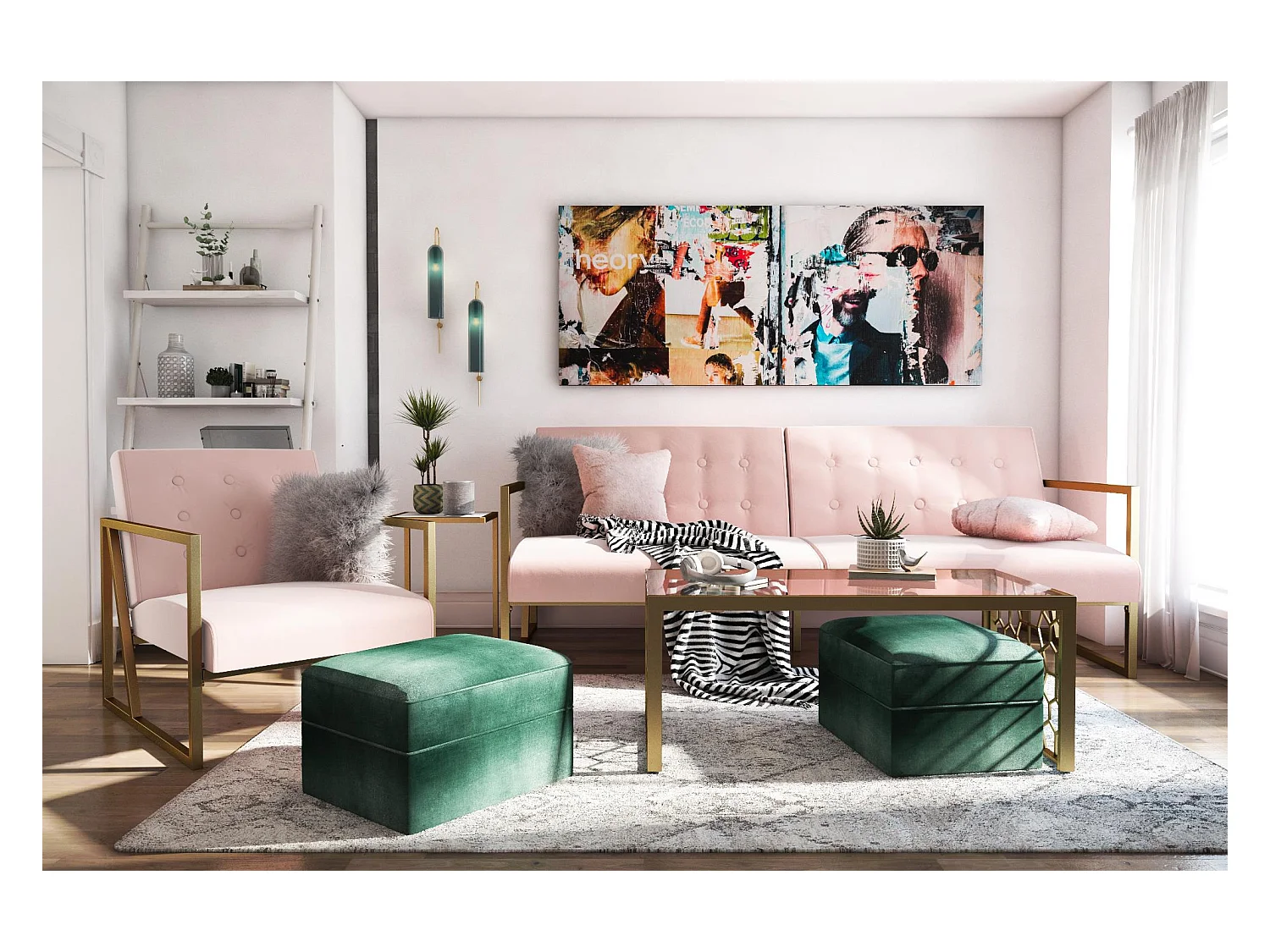 Chaise d'appoint en velours rose