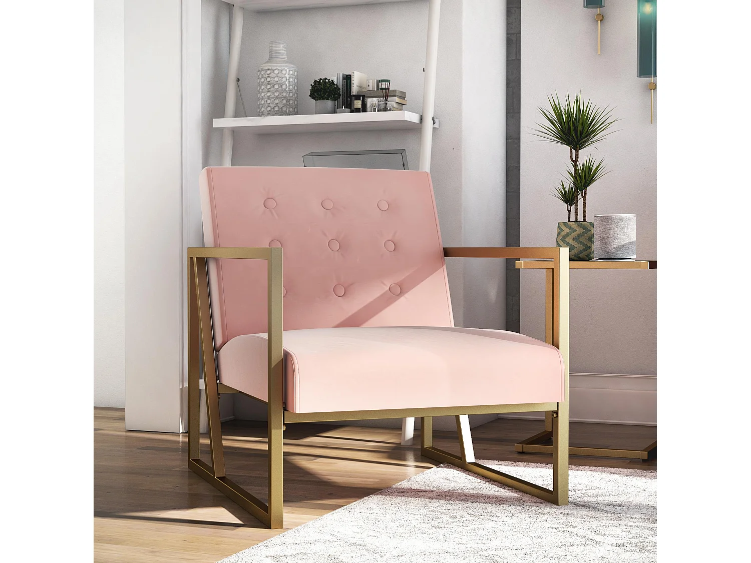 Chaise d'appoint en velours rose