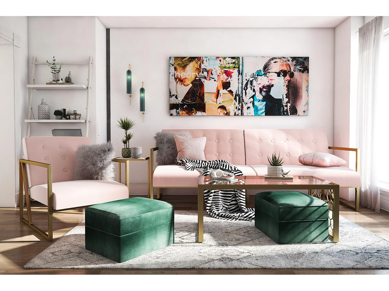 Chaise d'appoint en velours rose