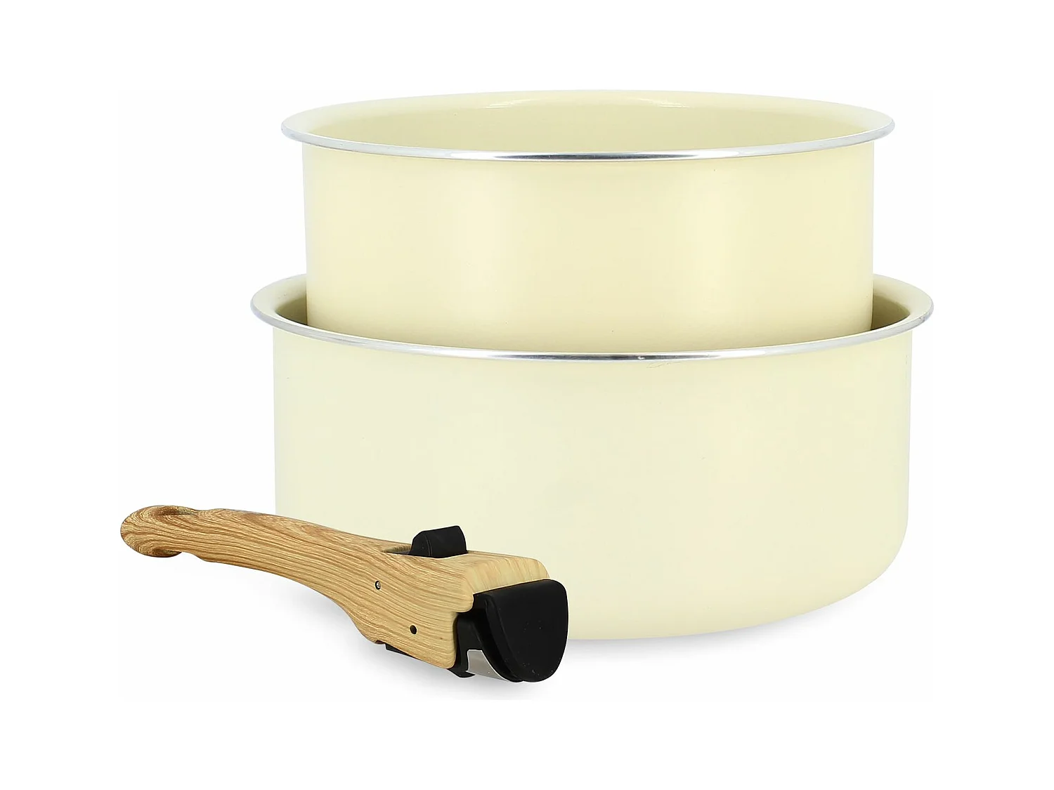 Menastyl - Lot 2 Casseroles Colorama 16 Et 18cm En Aluminium Creme Avec Poignee