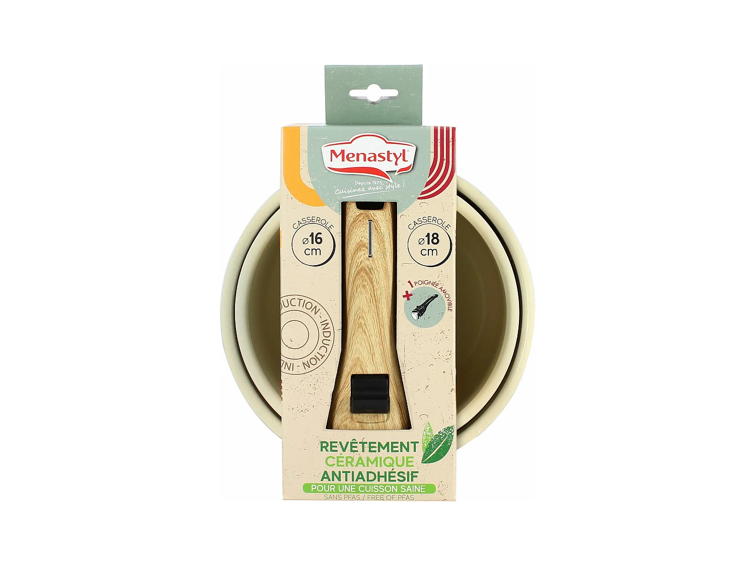 Menastyl - Lot 2 Casseroles Colorama 16 Et 18cm En Aluminium Creme Avec Poignee