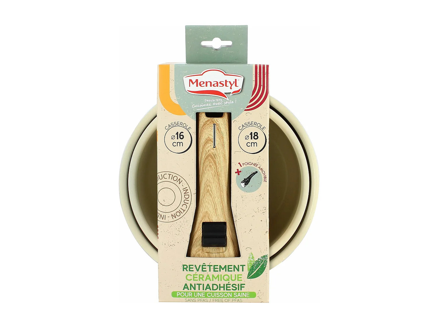 Menastyl - Lot 2 Casseroles Colorama 16 Et 18cm En Aluminium Creme Avec Poignee