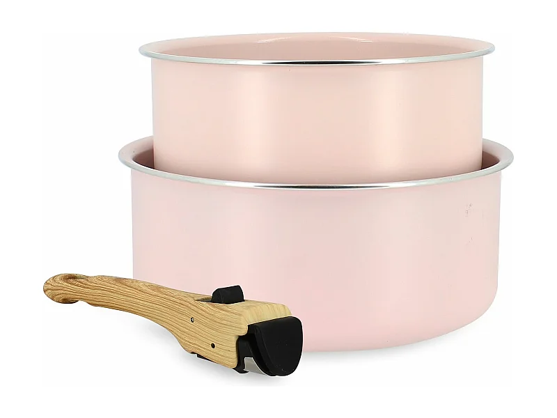 Menastyl - Lot 2 Casseroles Colorama 16 Et 18cm En Aluminium Rose Avec Poignee