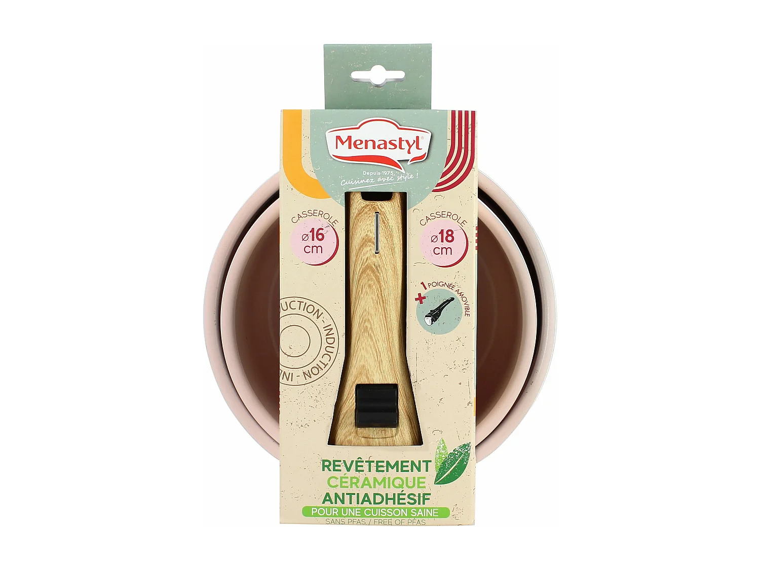 Menastyl - Lot 2 Casseroles Colorama 16 Et 18cm En Aluminium Rose Avec Poignee