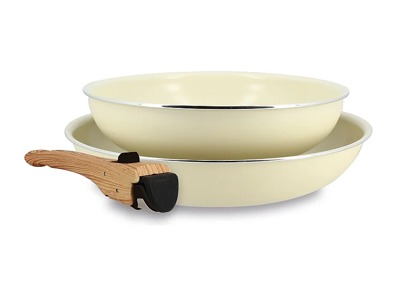 Menastyl - Lot De 2 Poeles Colorama 22 Et 26cm En Aluminium Creme Avec Poignee