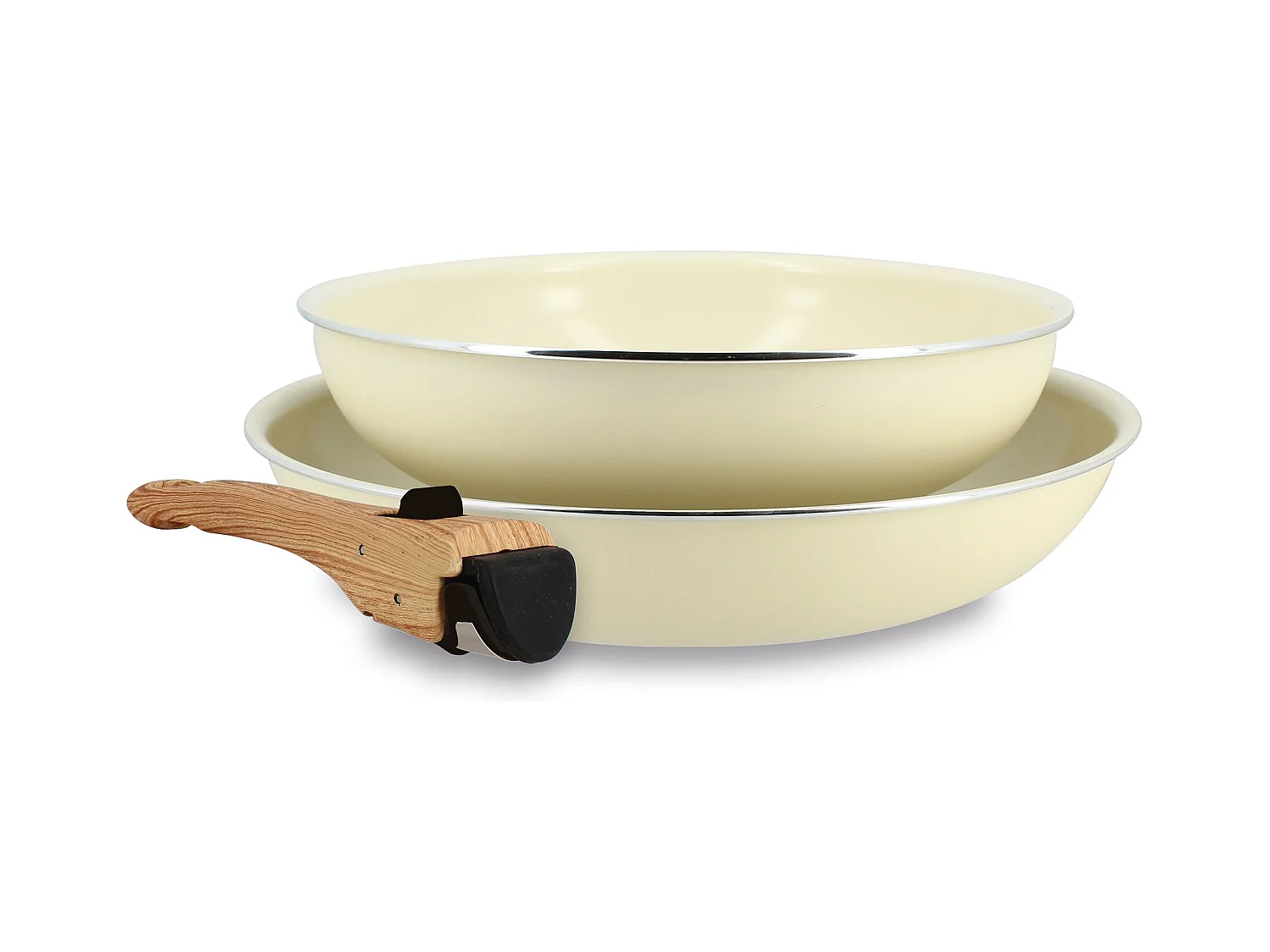 Menastyl - Lot De 2 Poeles Colorama 22 Et 26cm En Aluminium Creme Avec Poignee