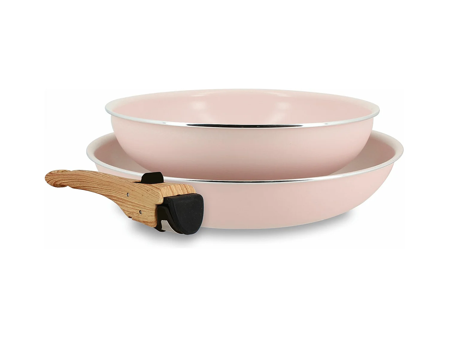 Menastyl - Lot De 2 Poeles Colorama 22 Et 26cm En Aluminium Rose Avec Poignee