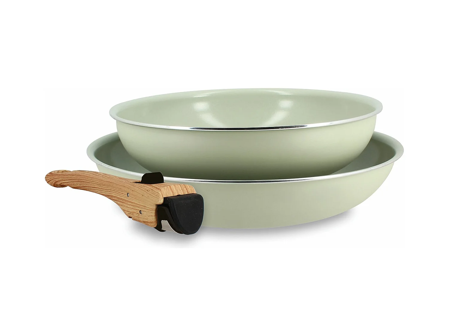 Menastyl - Lot De 2 Poeles Colorama 22 Et 26cm En Aluminium Celadon Avec Poignee