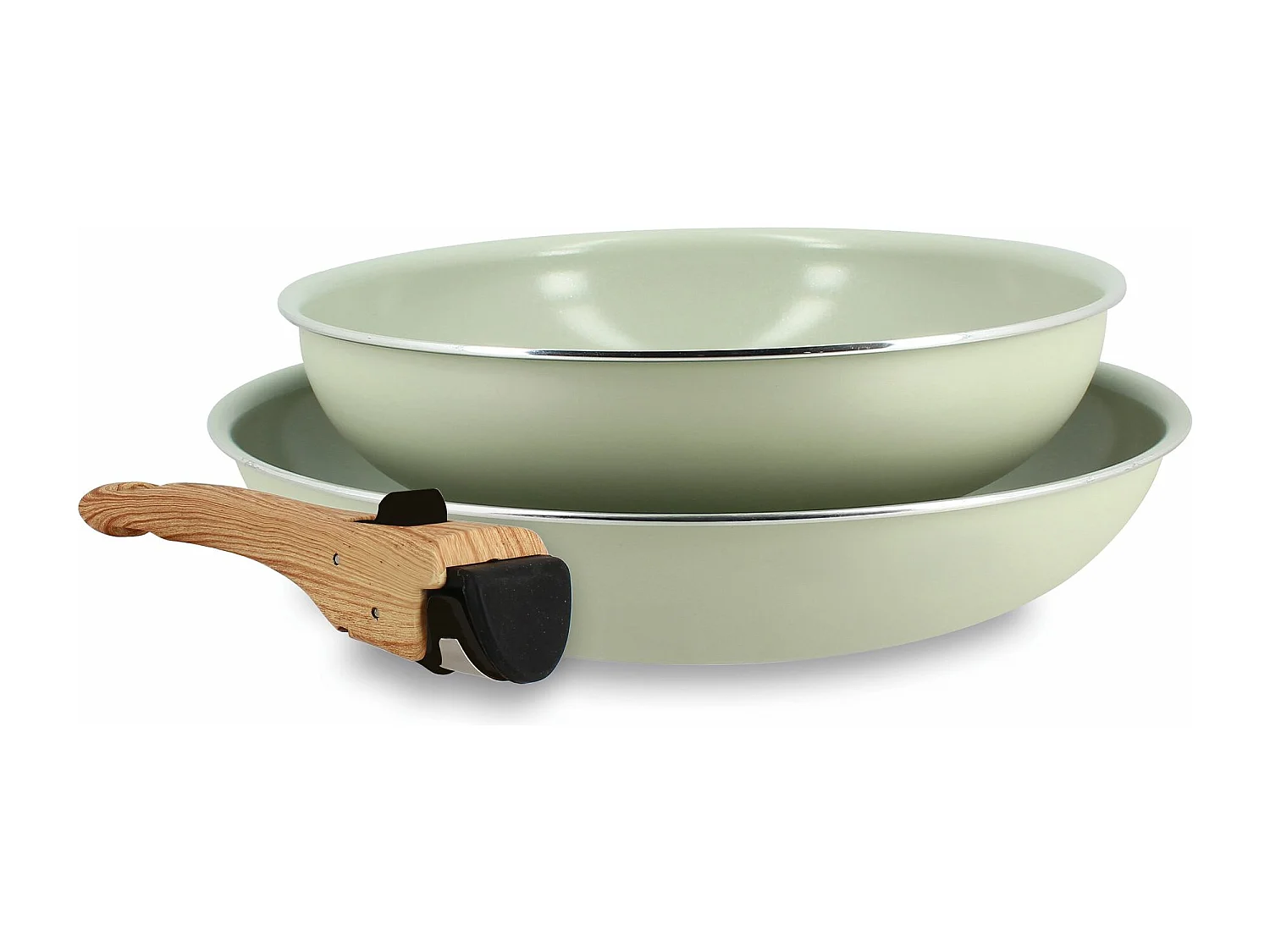 Menastyl - Lot De 2 Poeles Colorama 22 Et 26cm En Aluminium Celadon Avec Poignee