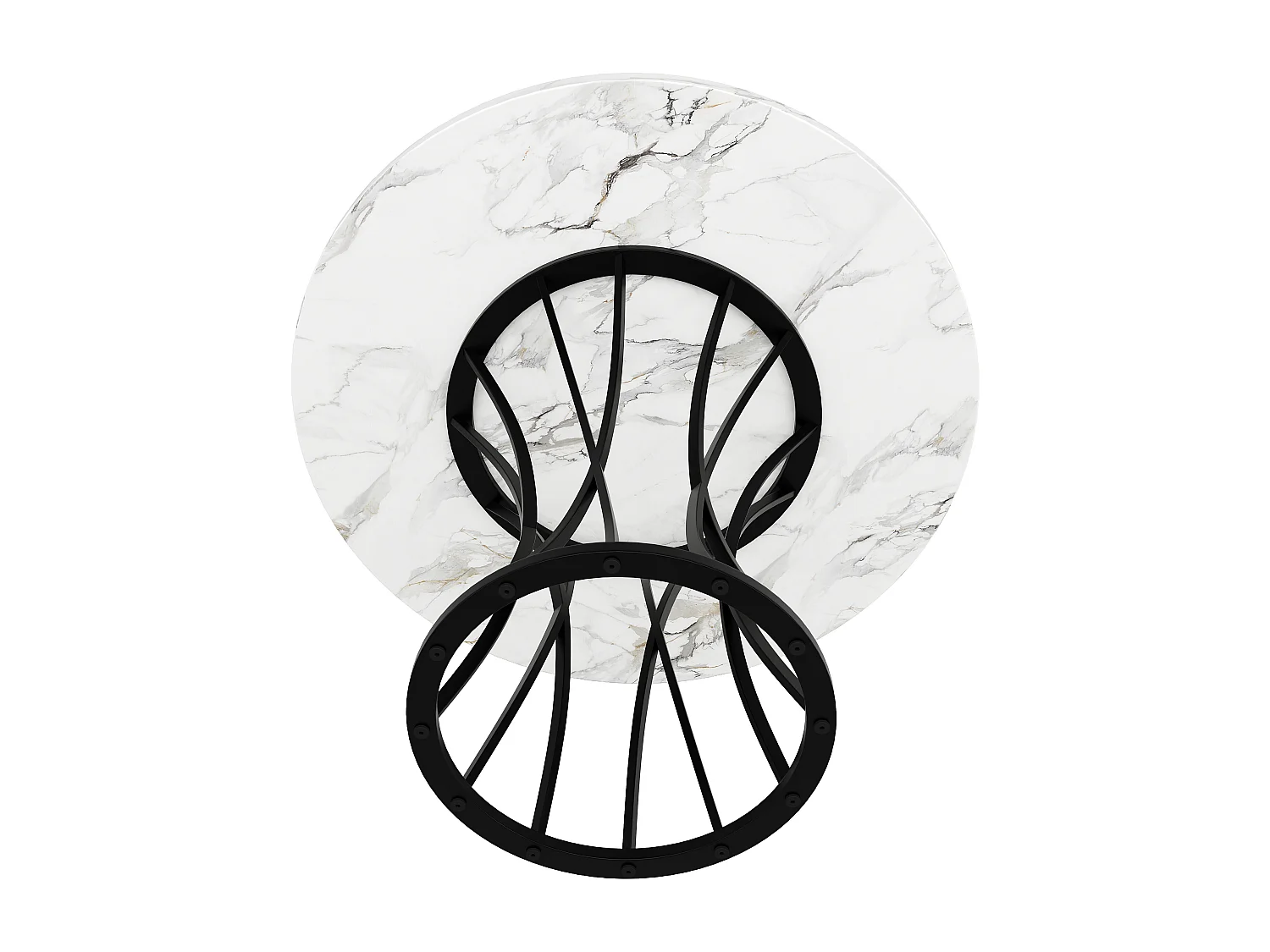 URBAN MEUBLE Table ronde de salle à manger effet marbré blanc, pieds noirs (80 x 80 x 76 cm)