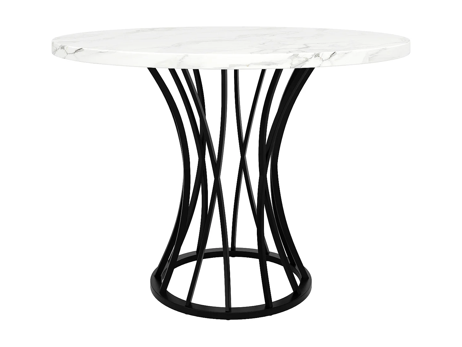 URBAN MEUBLE Table ronde de salle à manger effet marbré blanc, pieds noirs (80 x 80 x 76 cm)