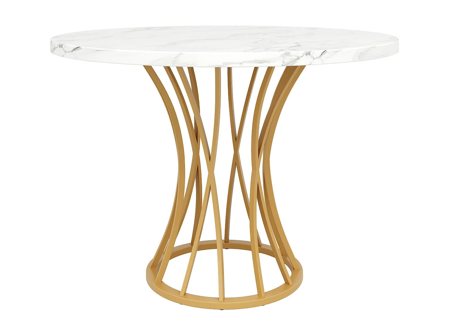 URBAN MEUBLE Table ronde de salle à manger effet marbré blanc, pieds dorés (80 x 80 x 76 cm)