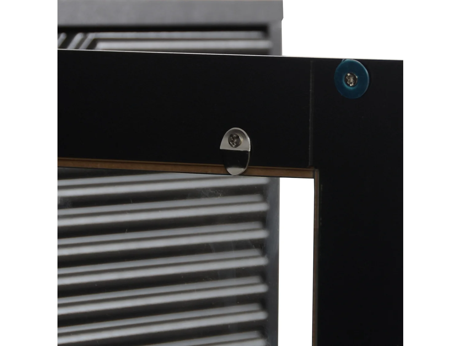 URBAN MEUBLE Buffet noir à 3 portes design texturées et verre, pieds en métal 120x38x79,5cm