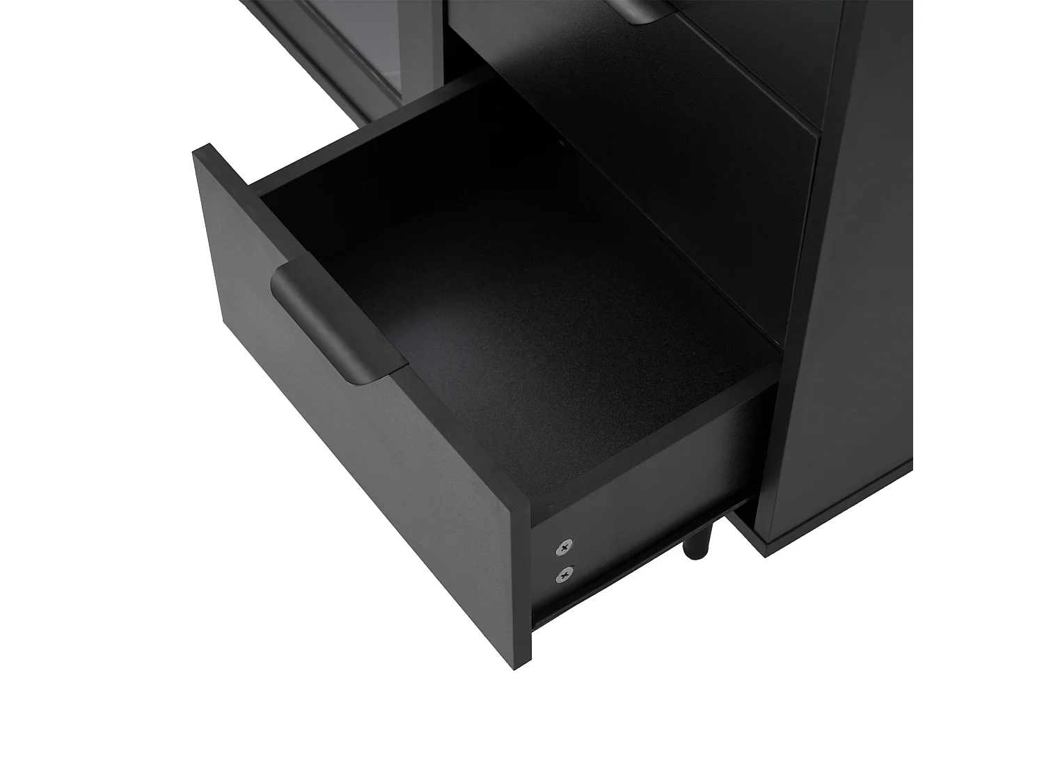 URBAN MEUBLE Buffet noir à 3 tirors 2 portes design texturées et verre, pieds en métal 120x38x79cm